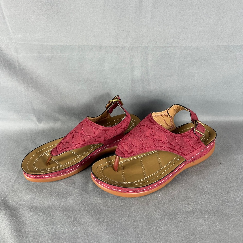 Women's Flip Flop 36 Red Adjustable Buckle Strap Thong Summer Beach Sandals